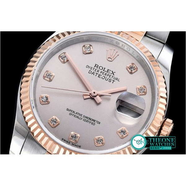 Rolex - DJ 36mm Oyst Flt RG/SS Light Grey Diam BP A3135 Mod