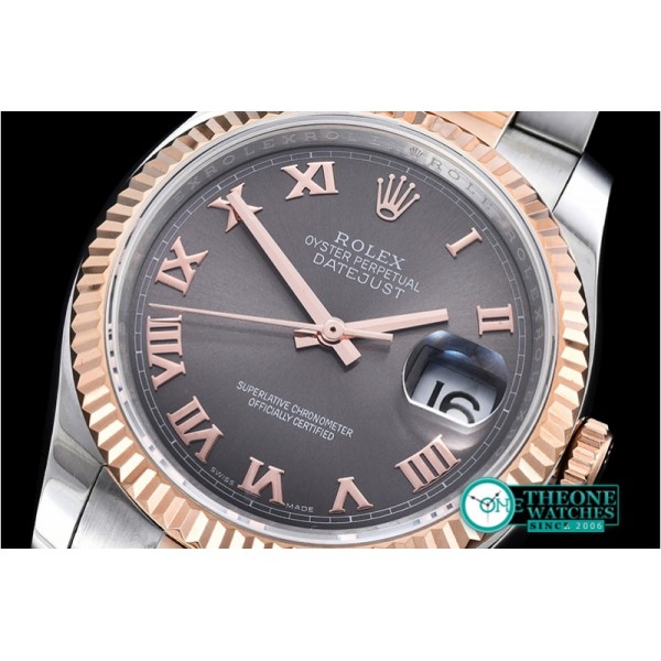 Rolex - DJ 36mm Oyst Flt RG/SS Dark Grey Rmn BP A3135 Mod