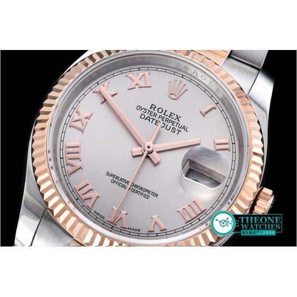 Rolex - DJ 36mm Oyst Flt RG/SS Light Grey Rmn BP A3135 Mod