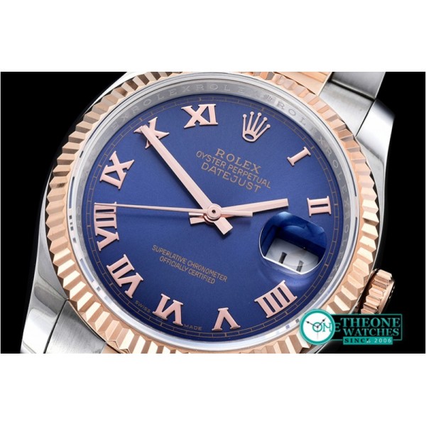 Rolex - DJ 36mm Oyst Flt RG/SS Blue Rmn BP A3135 Mod