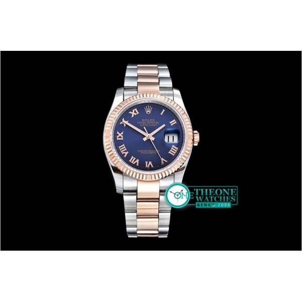 Rolex - DJ 36mm Oyst Flt RG/SS Blue Rmn BP A3135 Mod