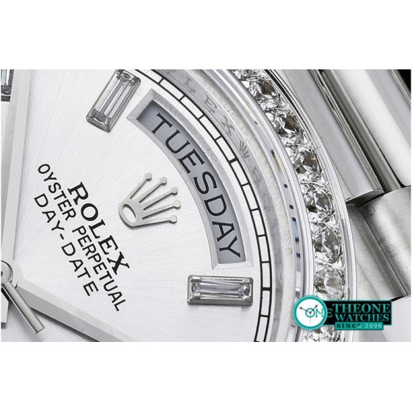 Rolex - DayDate 228206 SS/SS Silv Wht Diam Baug BP A3255 Mod