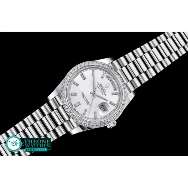 Rolex - DayDate 228206 SS/SS Silv Wht Diam Baug BP A3255 Mod