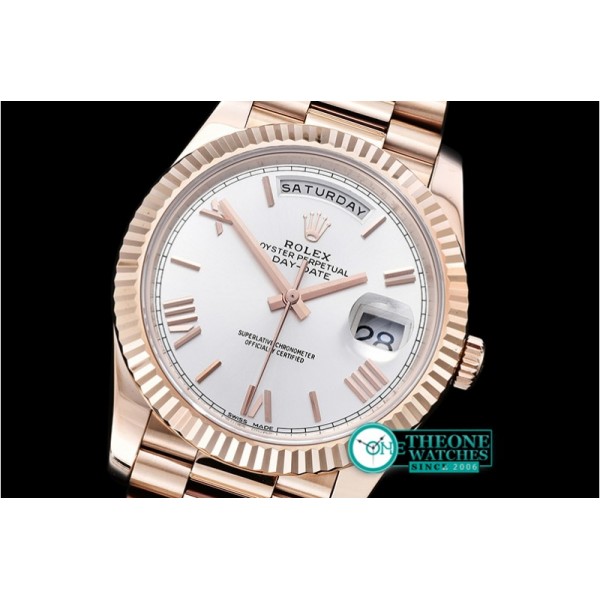 Rolex - DayDate 40mm Flt RG/RG Silv Wht Roman Noob A3255 Mod