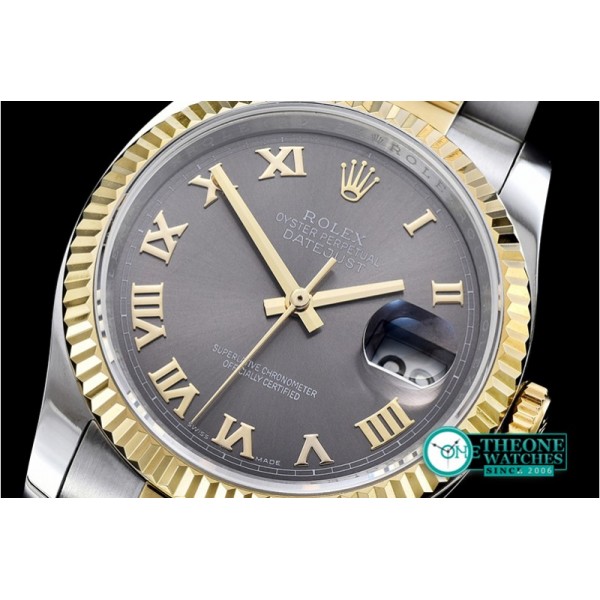 Rolex - DJ 36mm Oyst Flt YG/SS Dark Grey Roman BP A3135 Mod