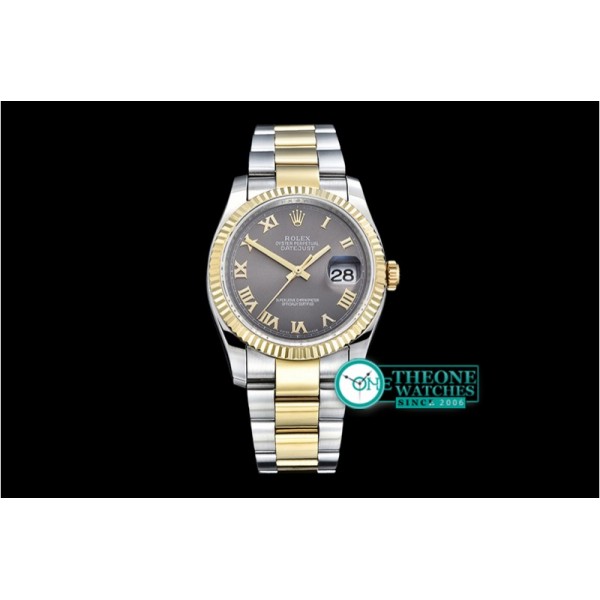 Rolex - DJ 36mm Oyst Flt YG/SS Dark Grey Roman BP A3135 Mod