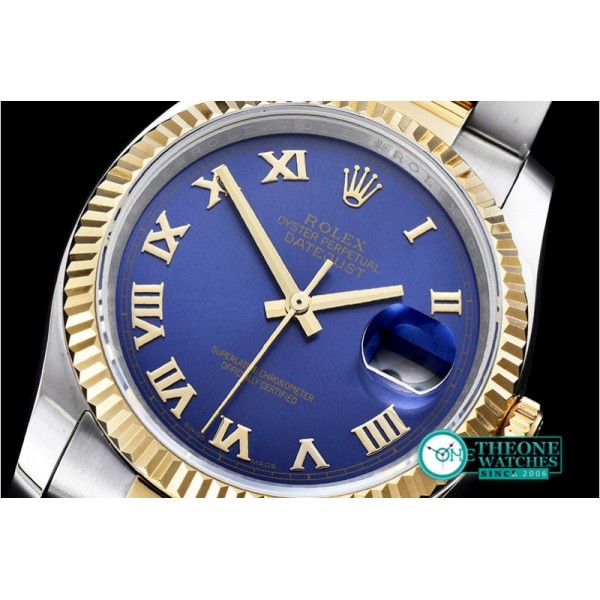 Rolex - DJ 36mm Oyst Flt YG/SS Blue Roman BP A3135 Mod