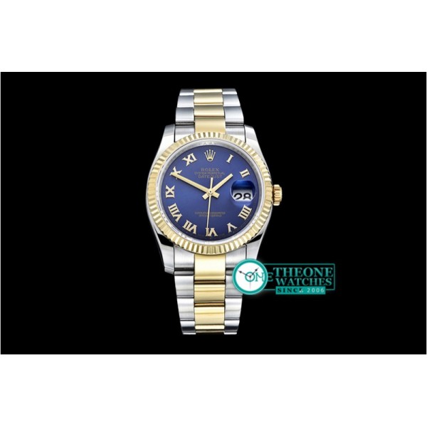 Rolex - DJ 36mm Oyst Flt YG/SS Blue Roman BP A3135 Mod