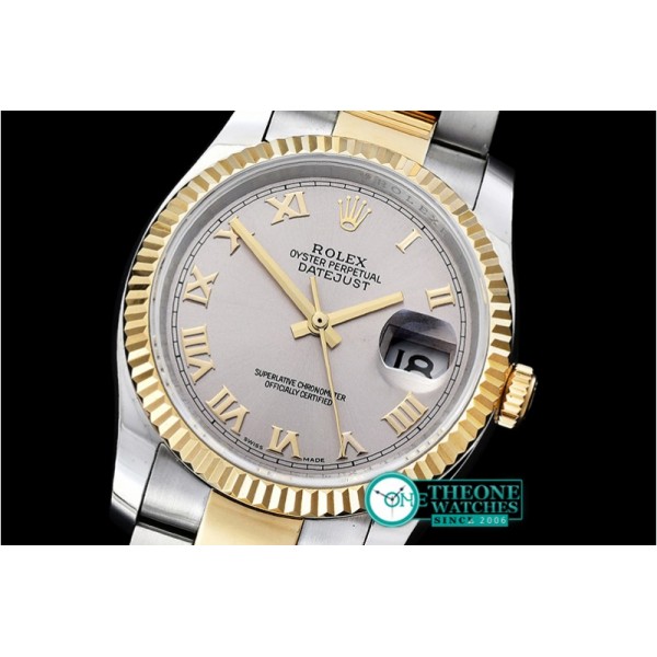 Rolex - DJ 36mm Oyst Flt YG/SS Light Grey Roman BP A3135 Mod