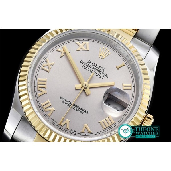 Rolex - DJ 36mm Oyst Flt YG/SS Light Grey Roman BP A3135 Mod