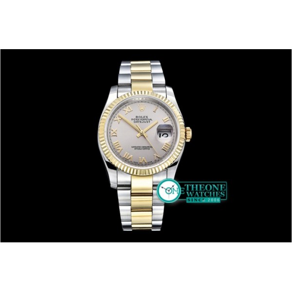 Rolex - DJ 36mm Oyst Flt YG/SS Light Grey Roman BP A3135 Mod