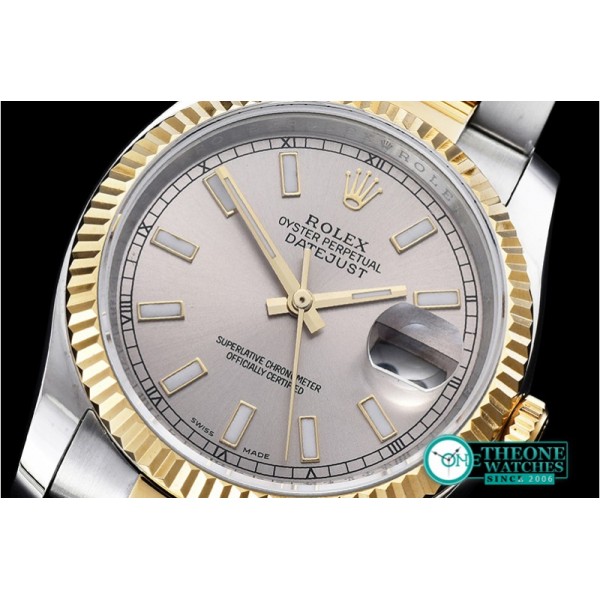 Rolex - DJ 36mm Oyst Flt YG/SS Light Grey Sticks BP A3135 Mod