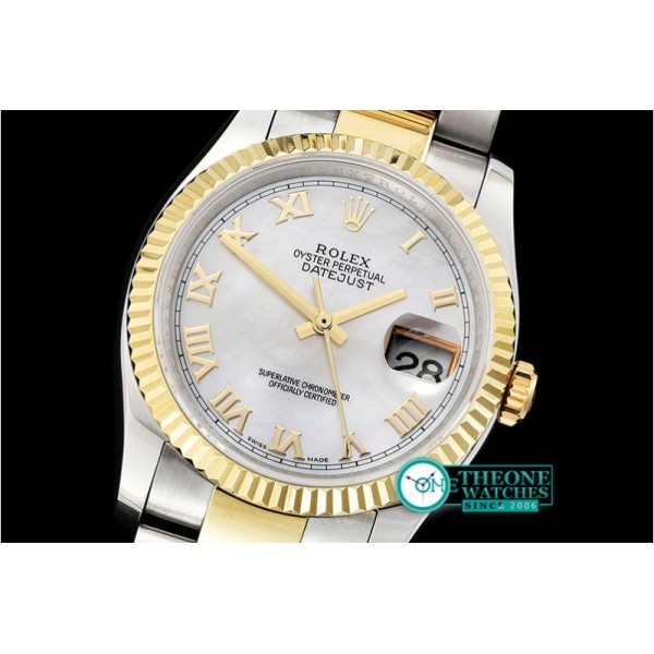 Rolex - DJ 36mm Oyst Flt YG/SS White MOP Roman BP A3135 Mod