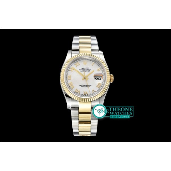 Rolex - DJ 36mm Oyst Flt YG/SS White MOP Roman BP A3135 Mod