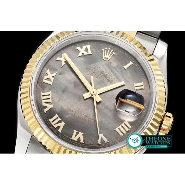 Rolex - DJ 36mm Oyst Flt YG/SS Black MOP Roman BP A3135 Mod