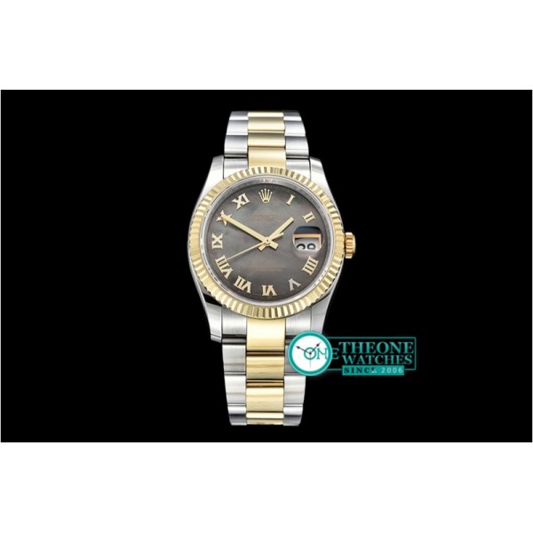 Rolex - DJ 36mm Oyst Flt YG/SS Black MOP Roman BP A3135 Mod