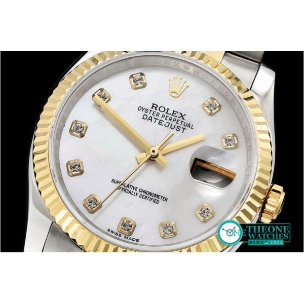 Rolex - DJ 36mm Oyst Flt YG/SS White MOP Diams BP A3135 Mod