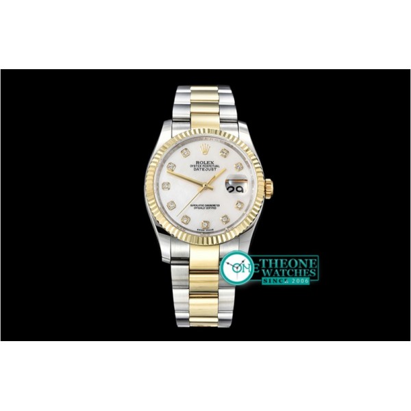 Rolex - DJ 36mm Oyst Flt YG/SS White MOP Diams BP A3135 Mod