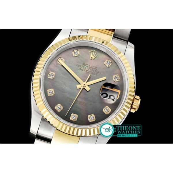 Rolex - DJ 36mm Oyst Flt YG/SS Black MOP Diams BP A3135 Mod