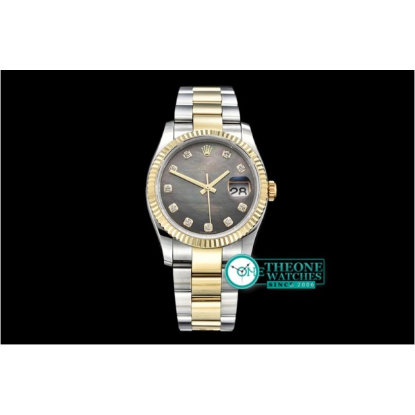 Rolex - DJ 36mm Oyst Flt YG/SS Black MOP Diams BP A3135 Mod