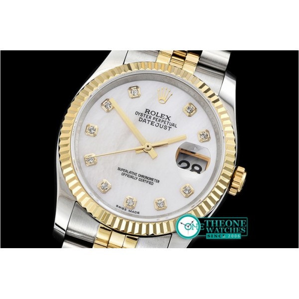 Rolex - DJ 36mm Jub Flt YG/SS White MOP Diams BP A3135 Mod