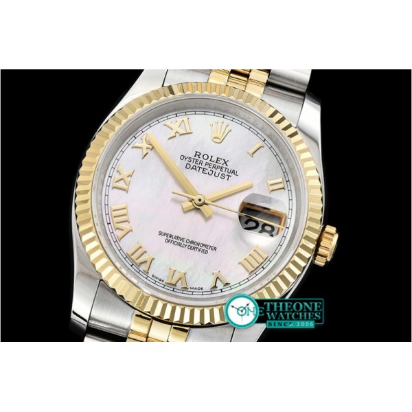 Rolex - DJ 36mm Jub Flt YG/SS White MOP Roman BP A3135 Mod