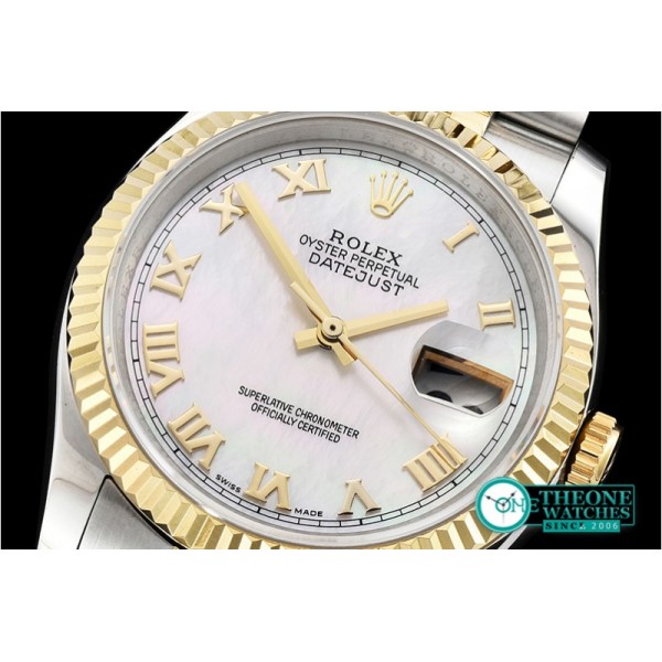 Rolex - DJ 36mm Jub Flt YG/SS White MOP Roman BP A3135 Mod