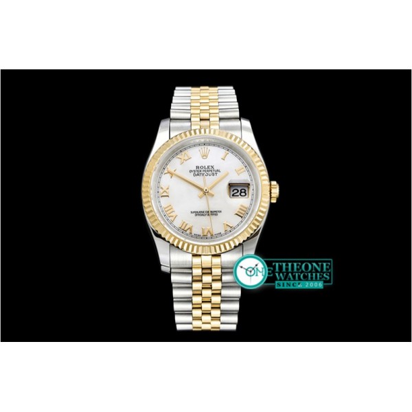 Rolex - DJ 36mm Jub Flt YG/SS White MOP Roman BP A3135 Mod