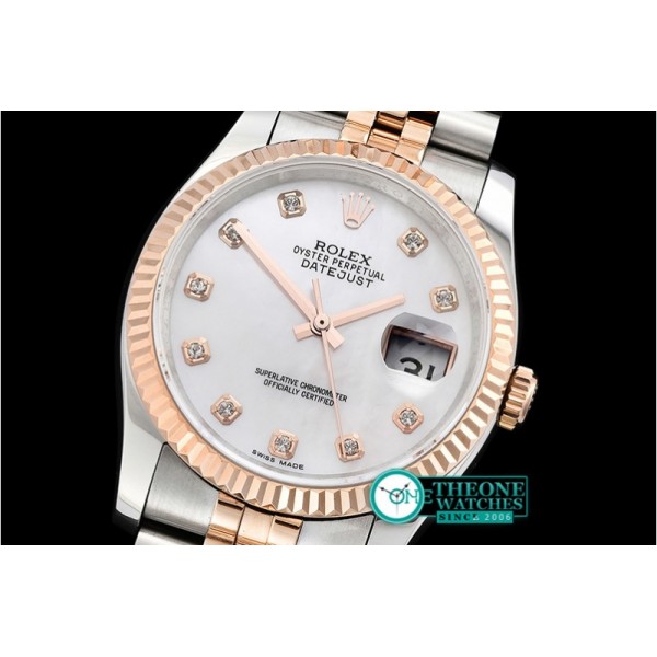 Rolex - DJ 36mm Jub Flt RG/SS White MOP Diams BP A3135 Mod