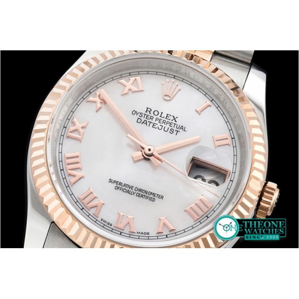 Rolex - DJ 36mm Jub Flt RG/SS White MOP Roman BP A3135 Mod