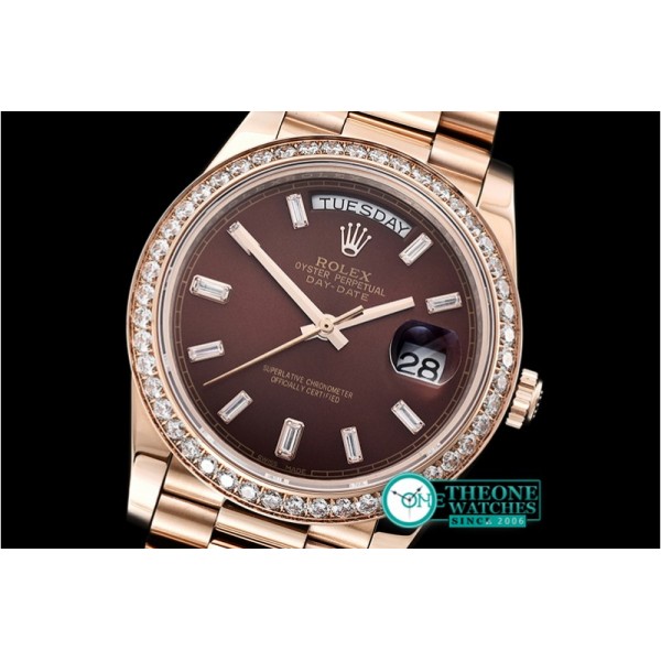 Rolex - DayDate 40mm Diam RG/RG Brown Baug. Diam BP A2836