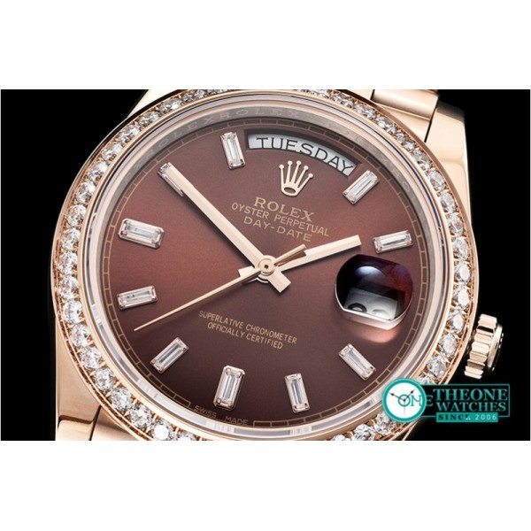 Rolex - DayDate 40mm Diam RG/RG Brown Baug. Diam BP A2836