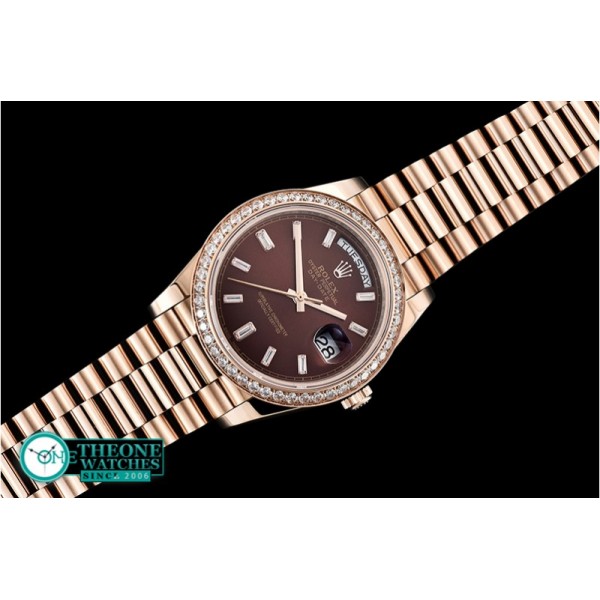 Rolex - DayDate 40mm Diam RG/RG Brown Baug. Diam BP A2836