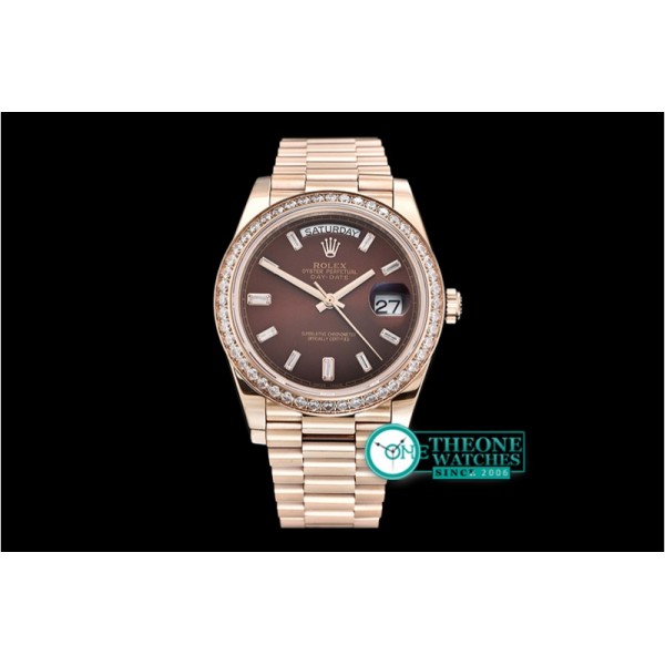 Rolex - DayDate 40mm Diam RG/RG Brown Baug. Diam BP A2836