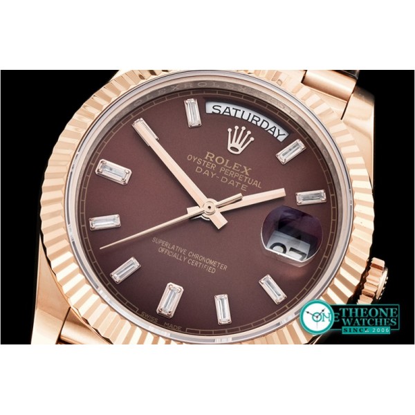 Rolex - DayDate 40mm Flt RG/RG Brown Baug. Diam BP A2836