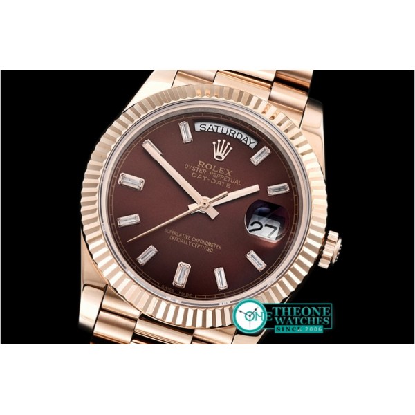 Rolex - DayDate 40mm Flt RG/RG Brown Baug. Diam BP A2836