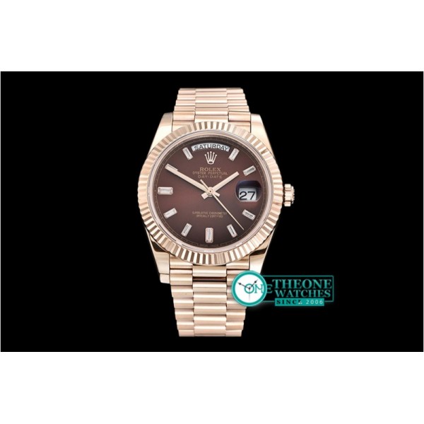 Rolex - DayDate 40mm Flt RG/RG Brown Baug. Diam BP A2836