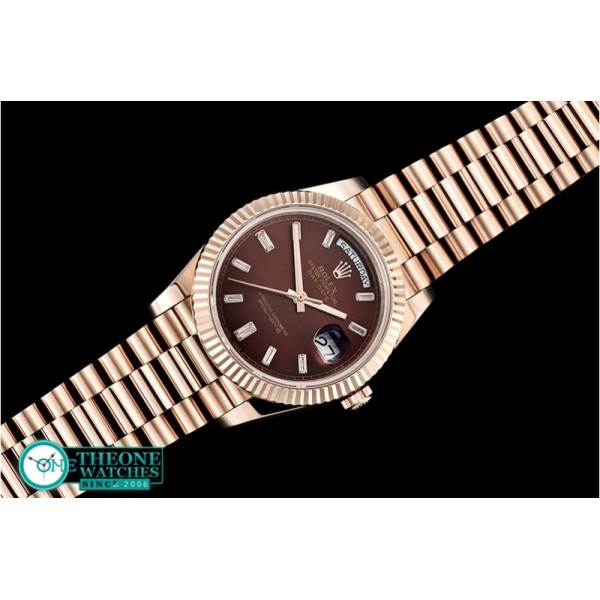 Rolex - DayDate 40mm Flt RG/RG Brown Baug. Diam BP A2836