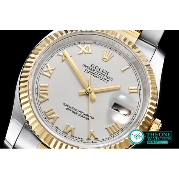 Rolex - DJ 36mm Oyst Flt YG/SS White Roman BP A3135 Mod