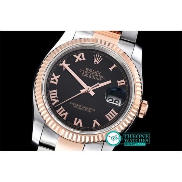 Rolex - DJ 36mm Oyst Flt RG/SS Black Roman BP A3135 Mod