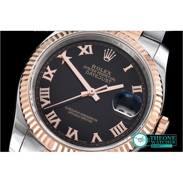 Rolex - DJ 36mm Oyst Flt RG/SS Black Roman BP A3135 Mod