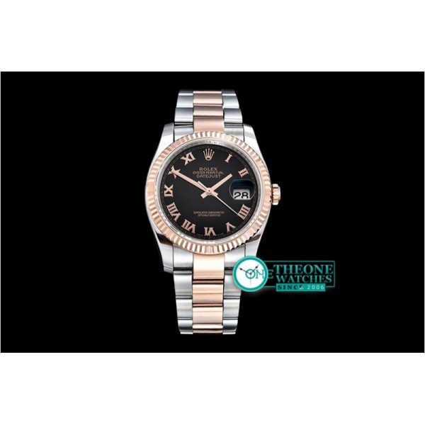 Rolex - DJ 36mm Oyst Flt RG/SS Black Roman BP A3135 Mod