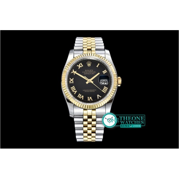 Rolex - DJ 36mm Jub Flt YG/SS Black Roman BP A3135 Mod