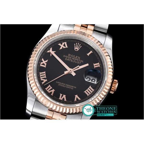 Rolex - DJ 36mm Jub Flt RG/SS Black Roman BP A3135 Mod