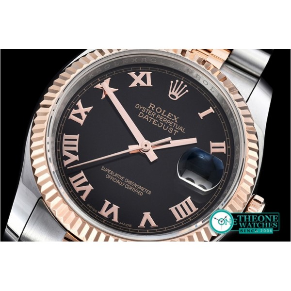 Rolex - DJ 36mm Jub Flt RG/SS Black Roman BP A3135 Mod