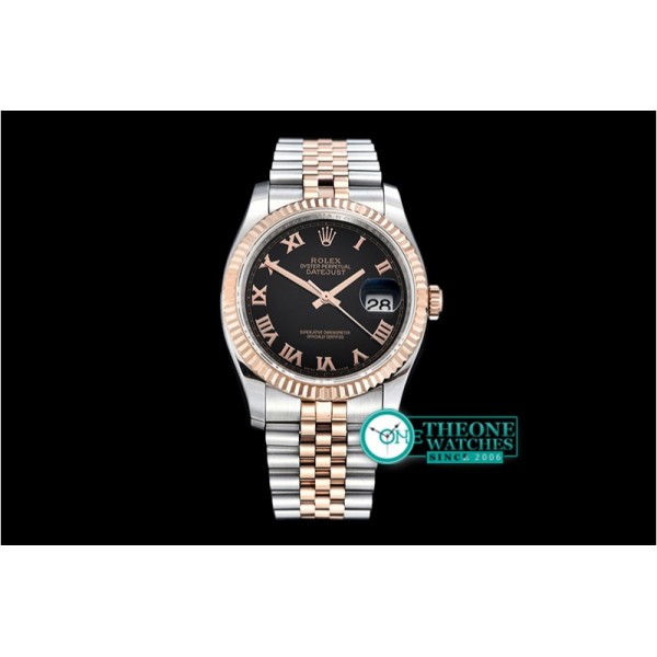 Rolex - DJ 36mm Jub Flt RG/SS Black Roman BP A3135 Mod