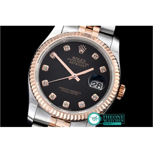 Rolex - DJ 36mm Jub Flt RG/SS Black Diams BP A3135 Mod