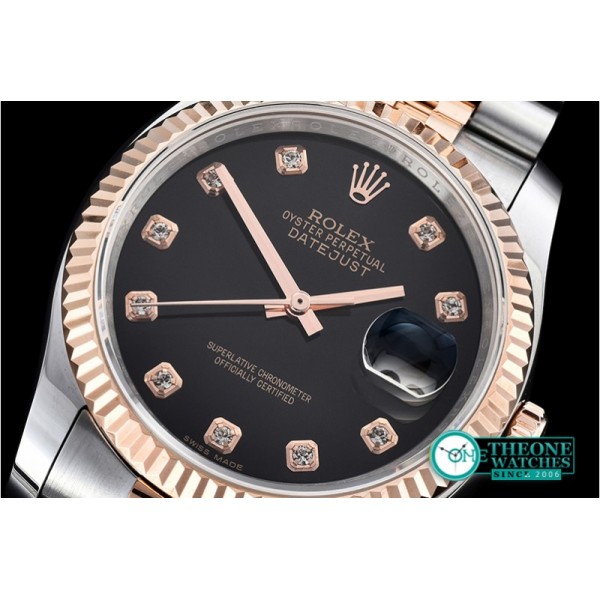 Rolex - DJ 36mm Jub Flt RG/SS Black Diams BP A3135 Mod