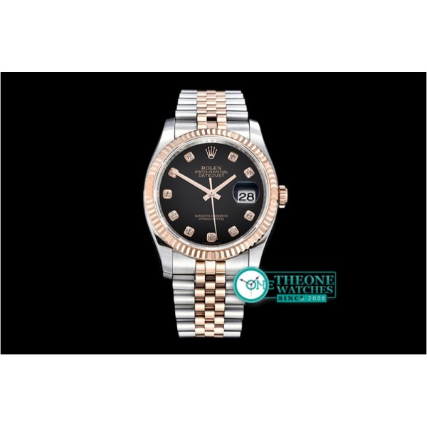 Rolex - DJ 36mm Jub Flt RG/SS Black Diams BP A3135 Mod