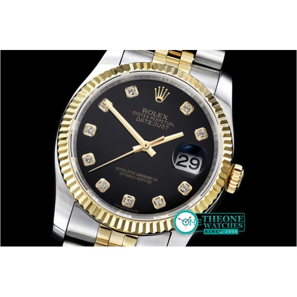 Rolex - DJ 36mm Jub Flt YG/SS Black Diams BP A3135 Mod